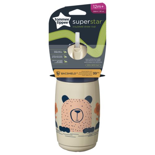 Tommee Tippee itatópohár - Superstar Insulated Straw Cup szívószálas hõtartó 266ml 12hó drapp