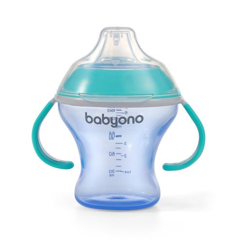 BabyOno itatópohár - csöpögésmentes puha csõrrel 3hó 180ml türkiz 1456/01