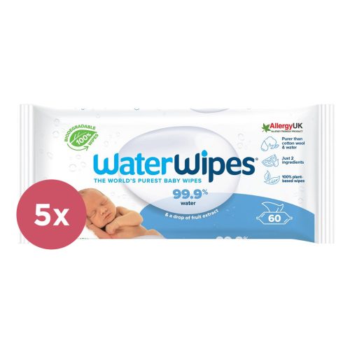 5x WATERWIPES Nedves törlőkendők, műanyagmentes 60 db ( 300 db)