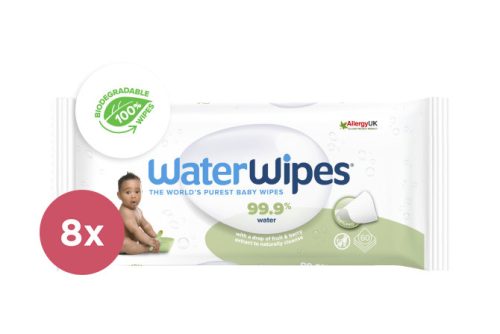 8x WATERWIPES Nedves törlőkendők, műanyagmentes Soapberry 60 db ( 480 db )